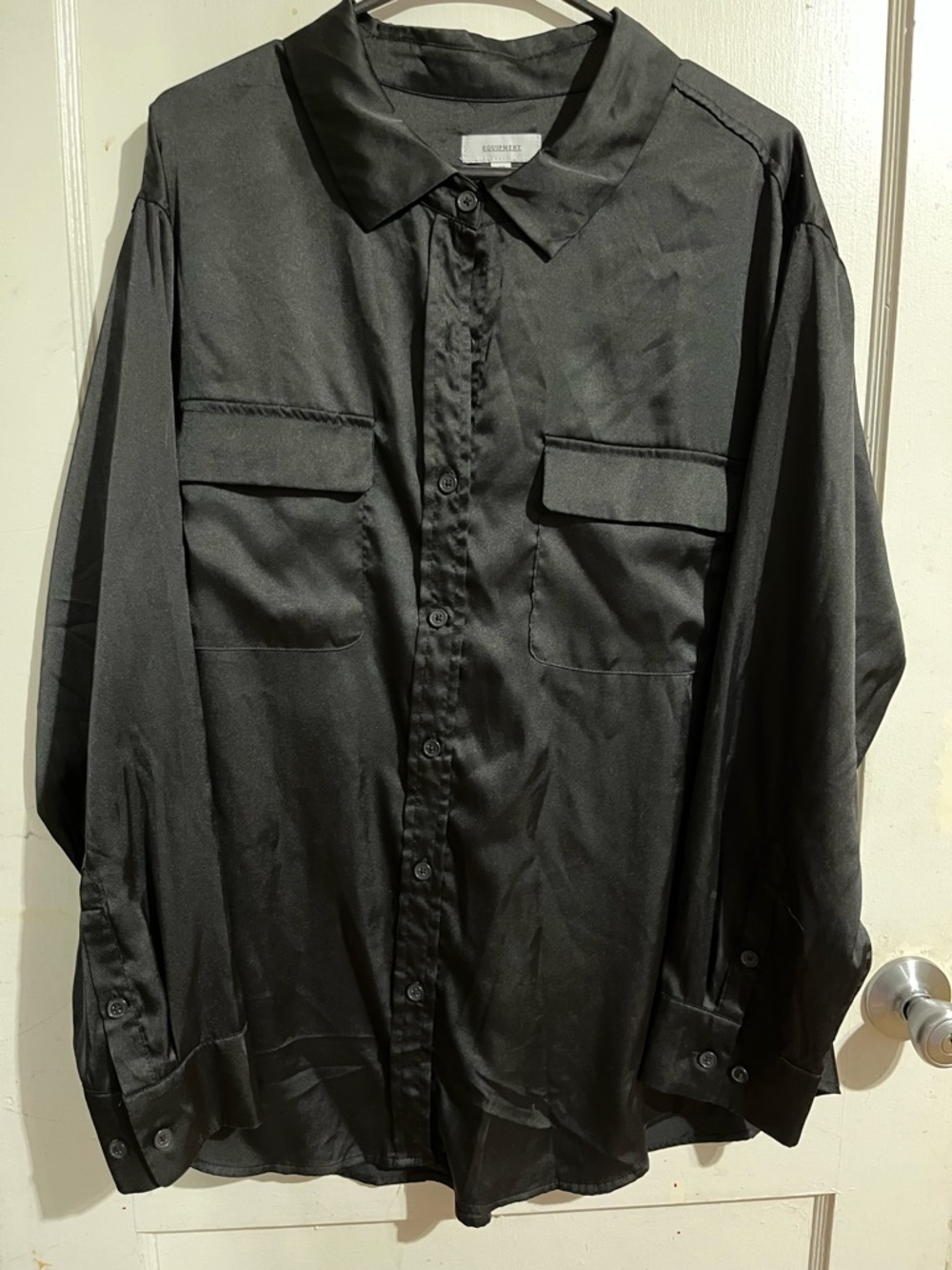 Oversized Black Button-Up Shirt with Chest Pockets